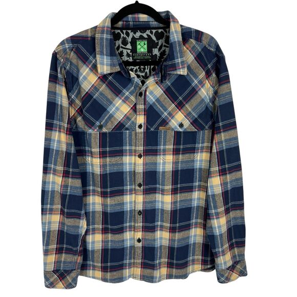 Hippy Tree Blue Plaid Heavyweight Flannel Nomad Button Shirt Large Outdoor Surf - Picture 1 of 10